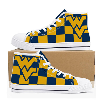 West Virginia Mountaineers - Checkered - Mens High Top Canvas Shoes