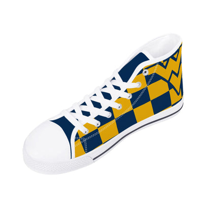 West Virginia Mountaineers - Checkered - Mens High Top Canvas Shoes