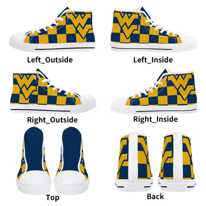 West Virginia Mountaineers - Checkered - Mens High Top Canvas Shoes