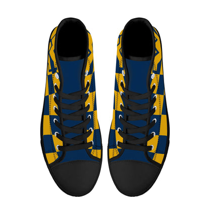 West Virginia Mountaineers - Checkered - Mens High Top Canvas Shoes