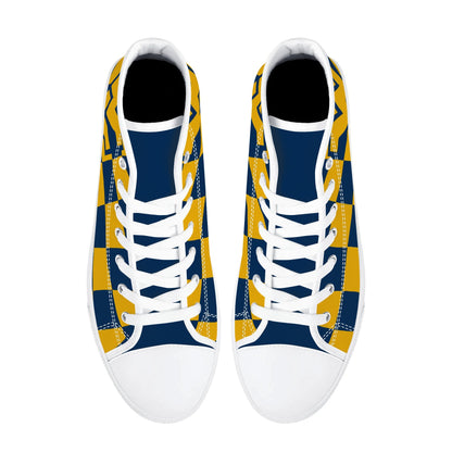 West Virginia Mountaineers - Checkered - Mens High Top Canvas Shoes