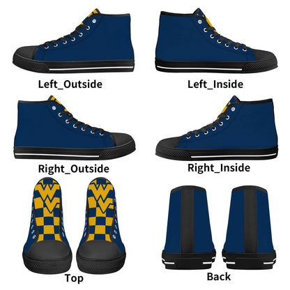 West Virginia Mountaineers - Mens High Top Canvas Shoes - Checkered Tongue