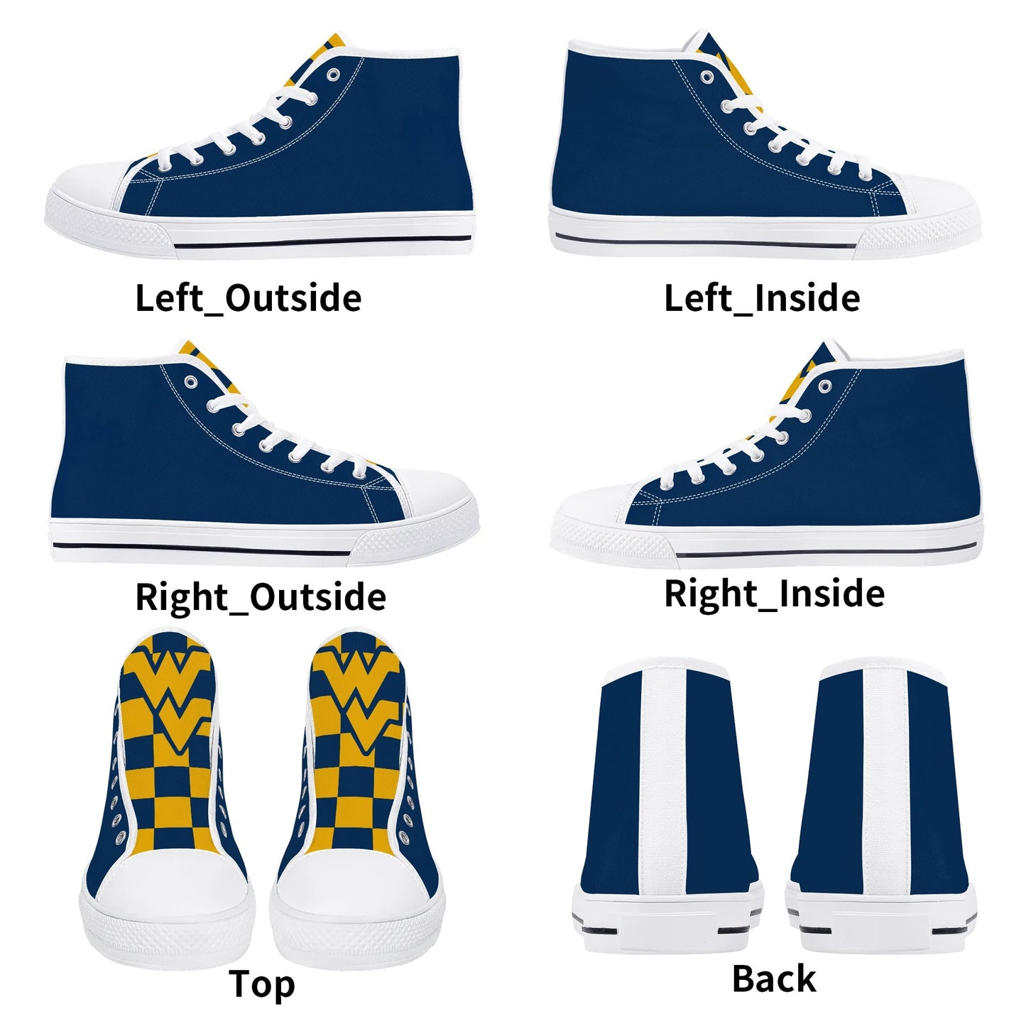 West Virginia Mountaineers - Mens High Top Canvas Shoes - Checkered Tongue