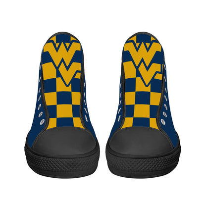 West Virginia Mountaineers - Mens High Top Canvas Shoes - Checkered Tongue