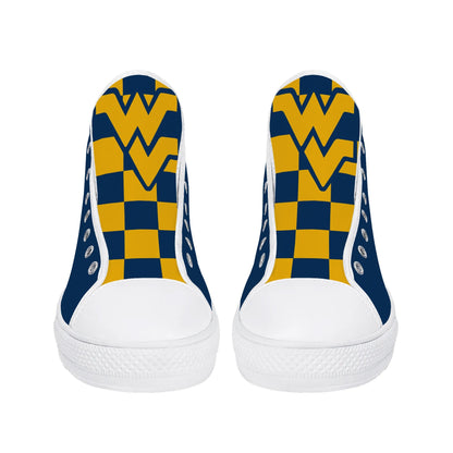 West Virginia Mountaineers - Mens High Top Canvas Shoes - Checkered Tongue