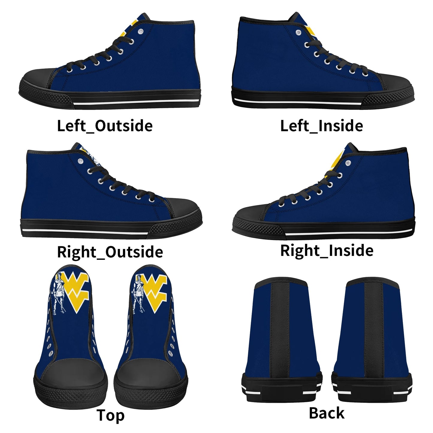 West Virginia Mountaineers - Mens High Top Canvas Shoes - WV LogoTongue