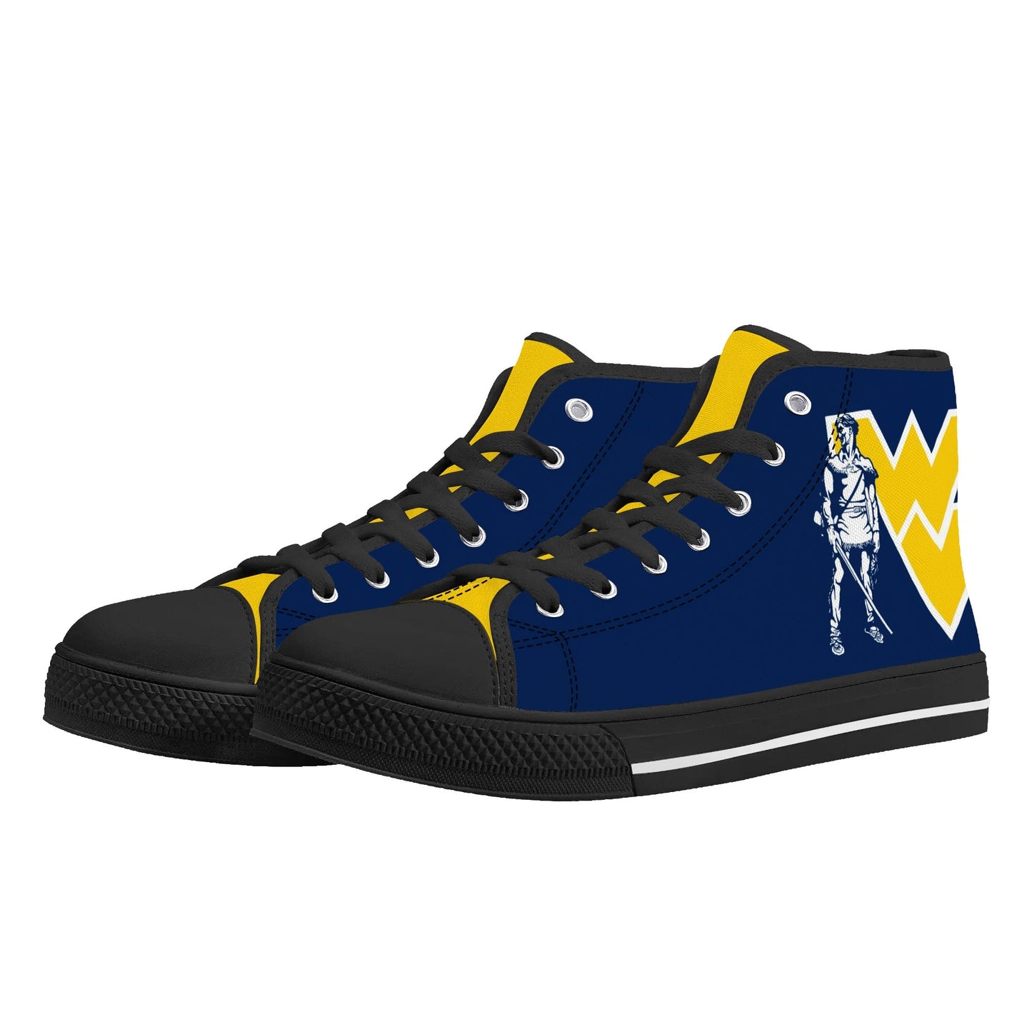 West Virginia Mountaineers - Mens High Top Canvas Shoes - YELLOW GOLD TONGUE