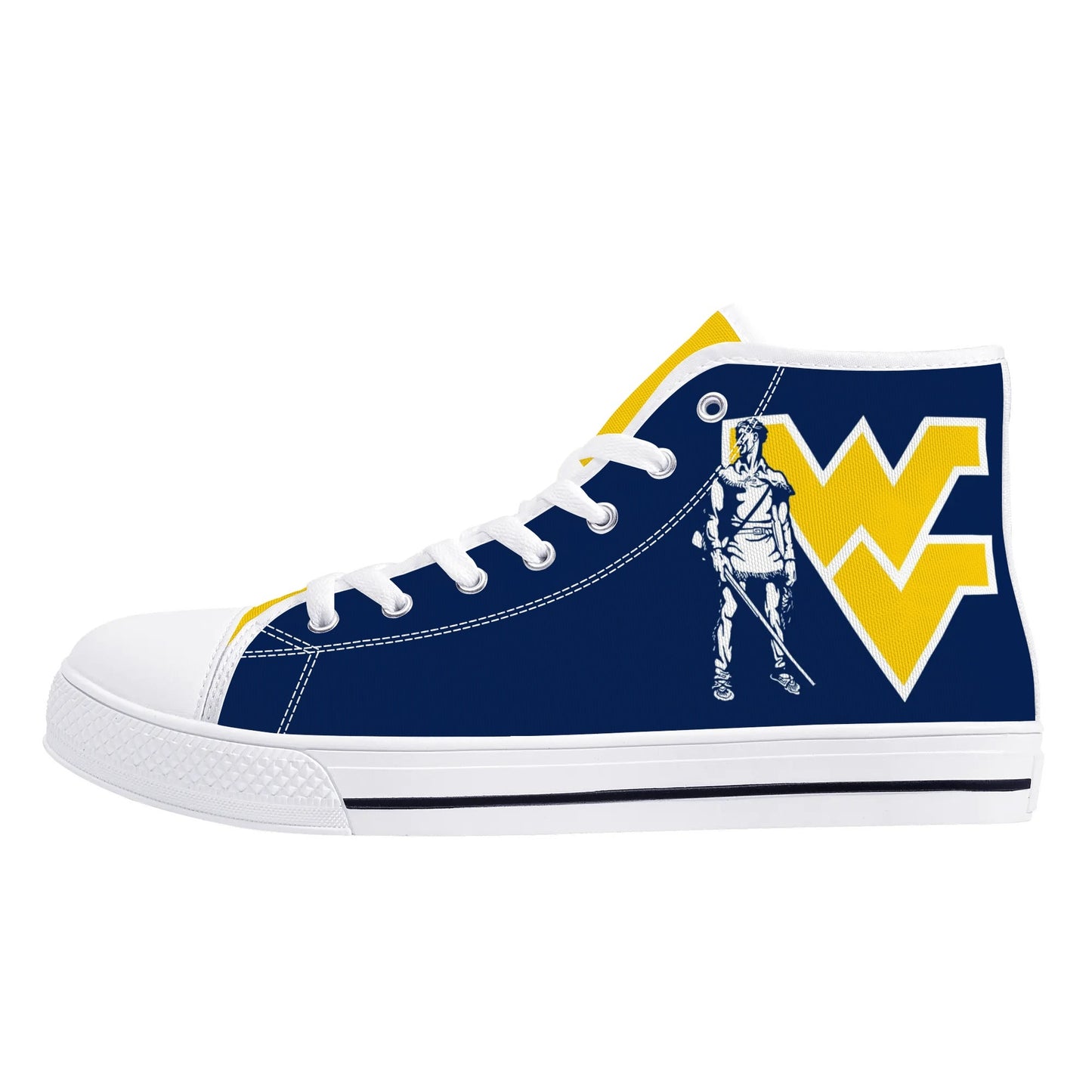 West Virginia Mountaineers - Mens High Top Canvas Shoes - YELLOW GOLD TONGUE