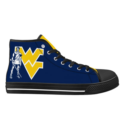 West Virginia Mountaineers - Mens High Top Canvas Shoes - YELLOW GOLD TONGUE