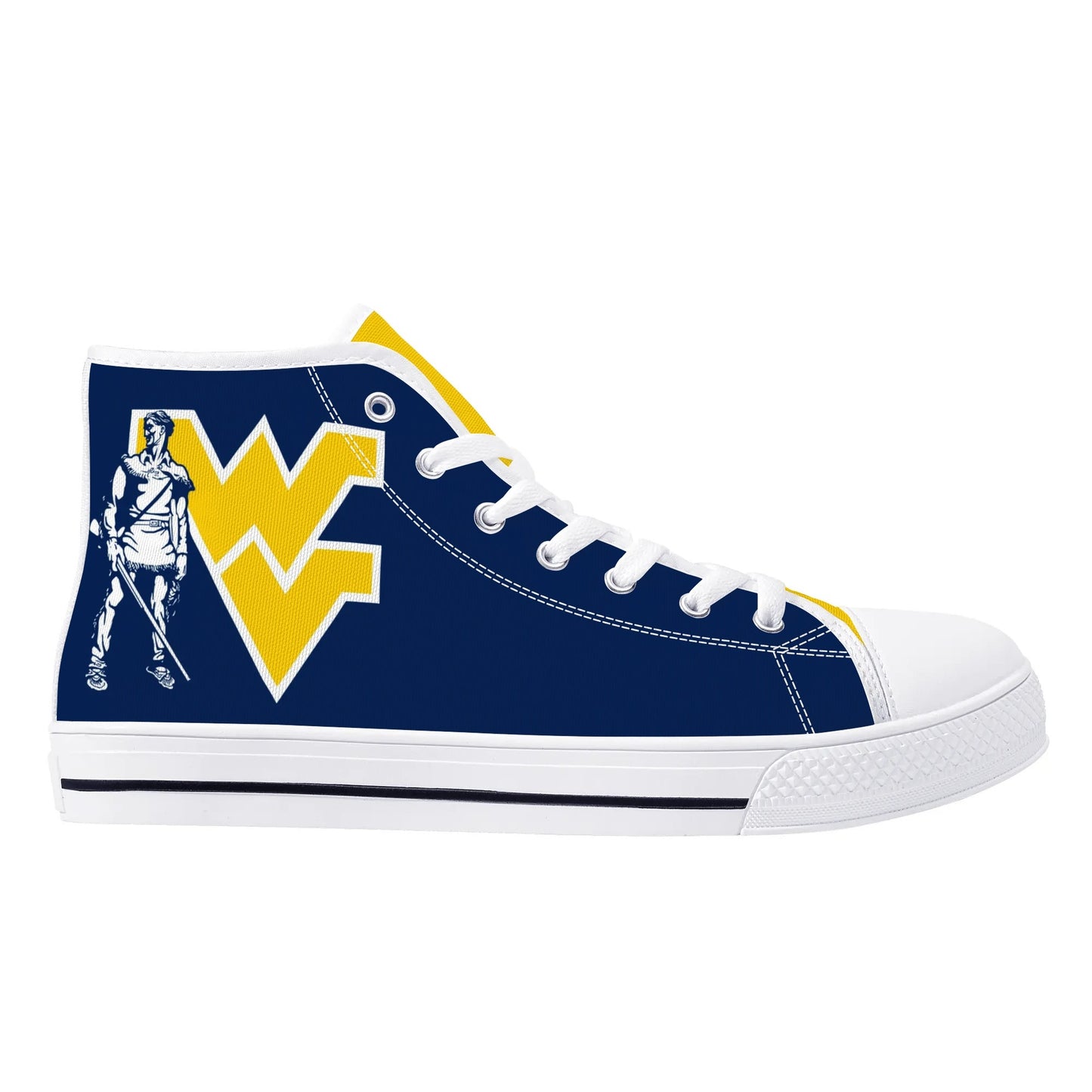 West Virginia Mountaineers - Mens High Top Canvas Shoes - YELLOW GOLD TONGUE