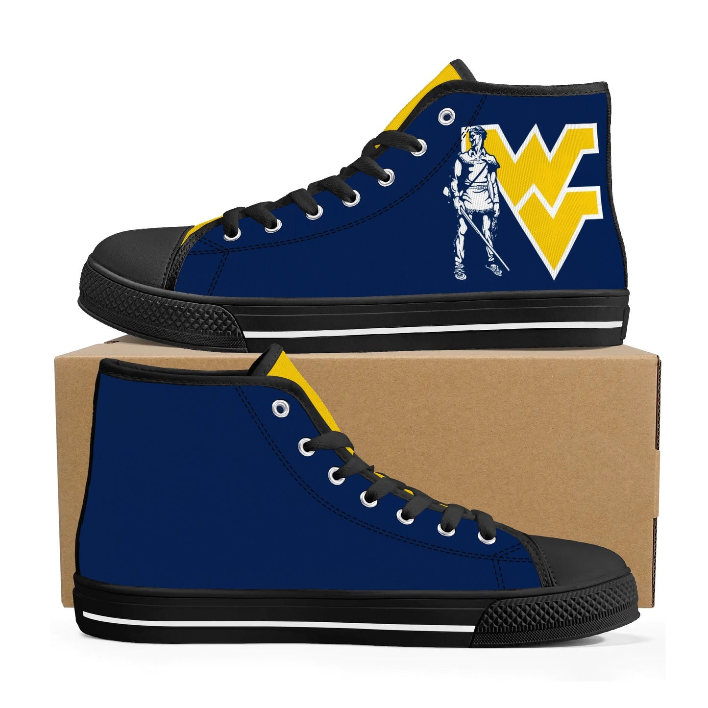 West Virginia Mountaineers - Mens High Top Canvas Shoes - YELLOW GOLD TONGUE