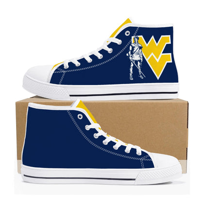 West Virginia Mountaineers - Mens High Top Canvas Shoes - YELLOW GOLD TONGUE