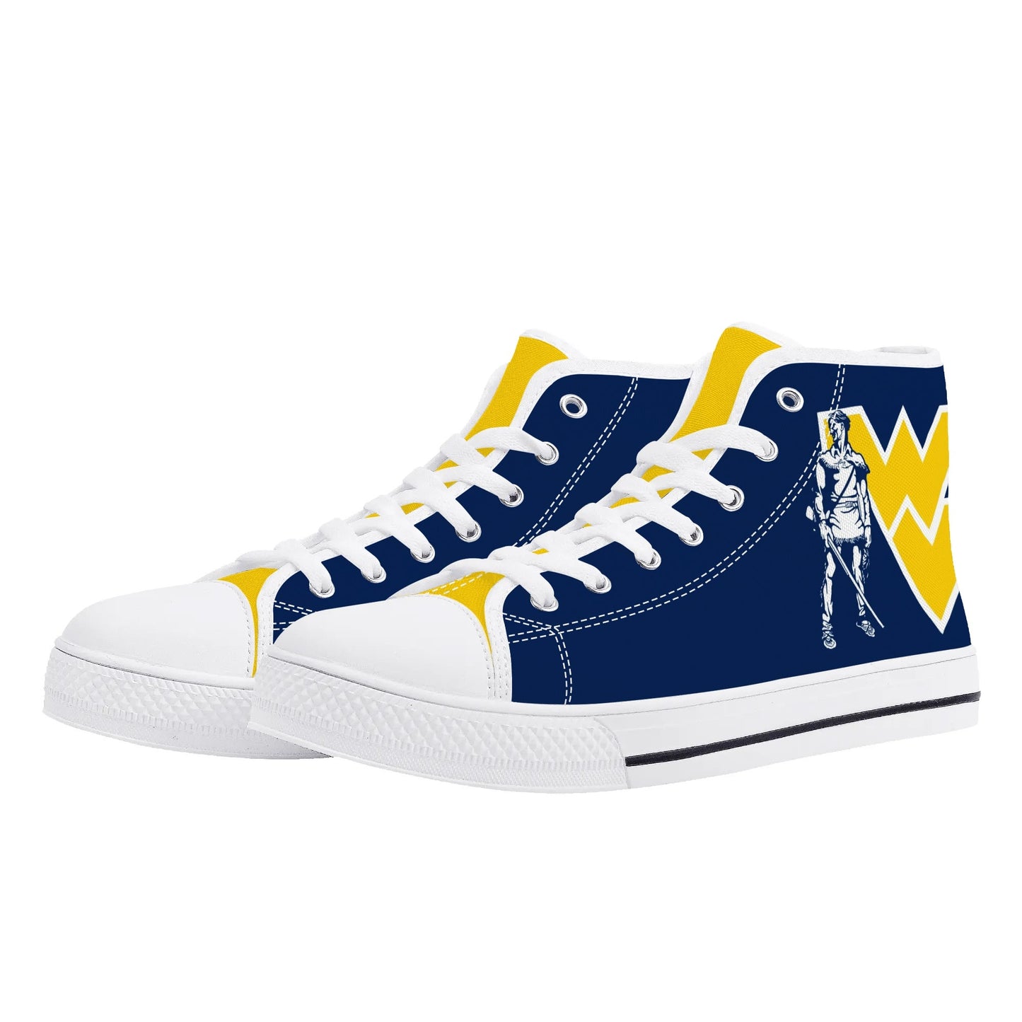 West Virginia Mountaineers - Mens High Top Canvas Shoes - YELLOW GOLD TONGUE