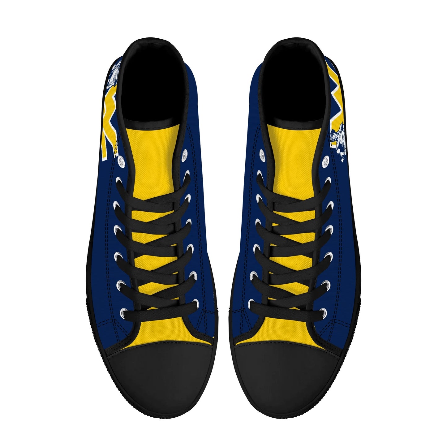 West Virginia Mountaineers - Mens High Top Canvas Shoes - YELLOW GOLD TONGUE