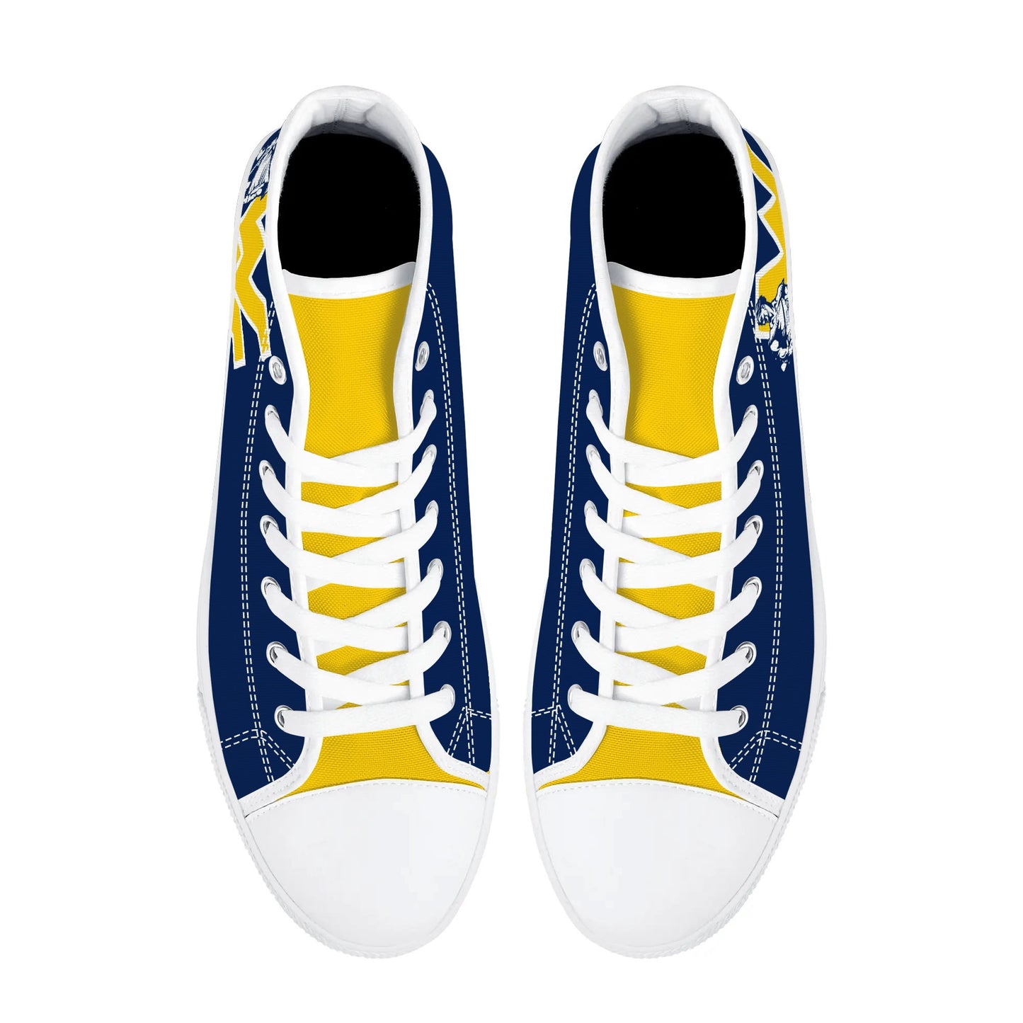 West Virginia Mountaineers - Mens High Top Canvas Shoes - YELLOW GOLD TONGUE