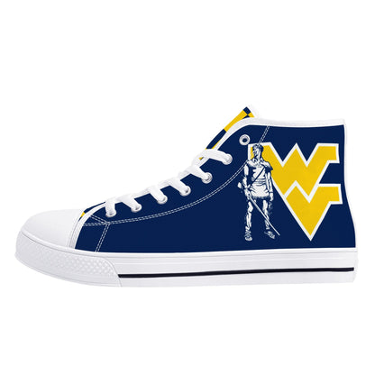 West Virginia Mountaineers - Mens High Top Canvas Shoes - Checkered Tongue