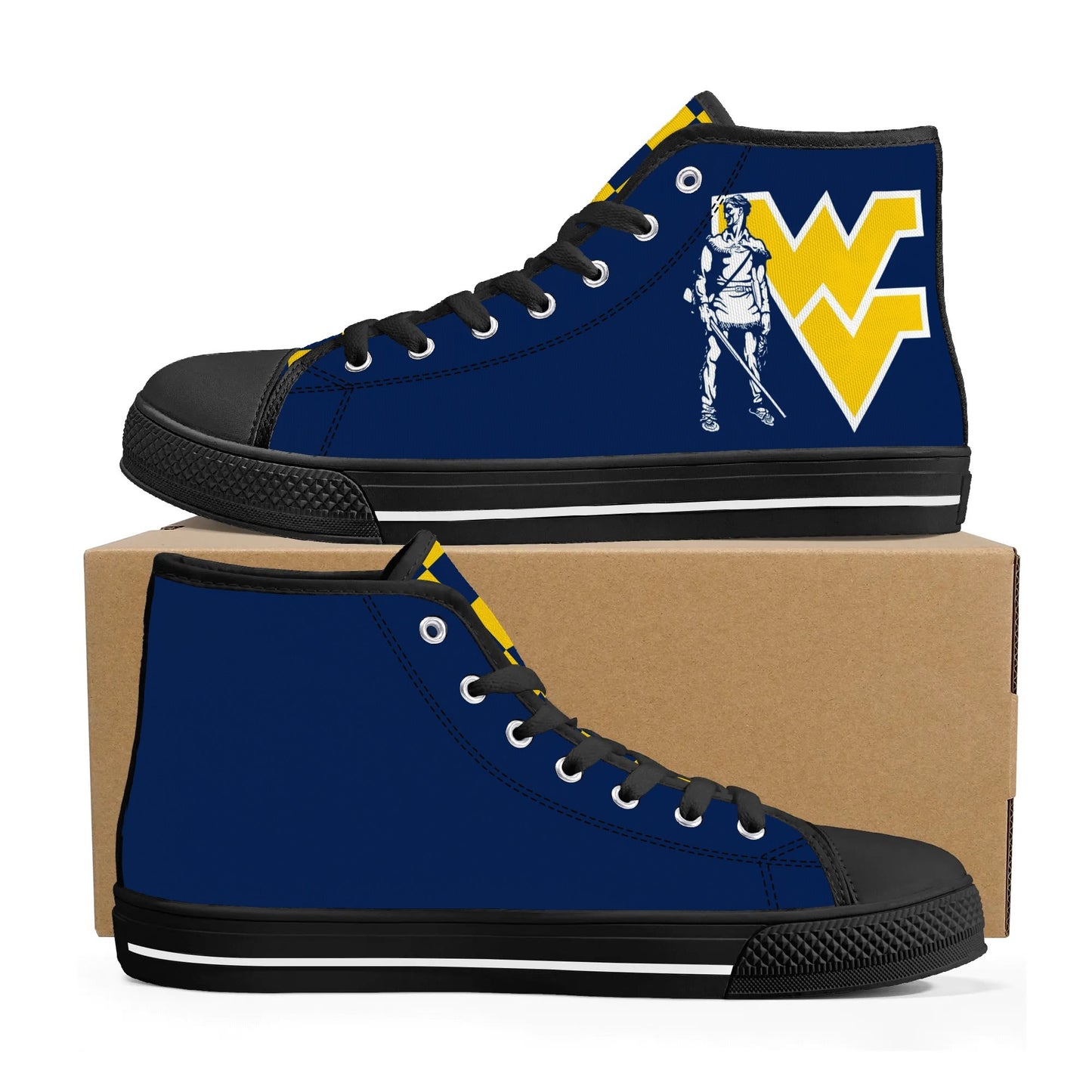 West Virginia Mountaineers - Mens High Top Canvas Shoes - Checkered Tongue