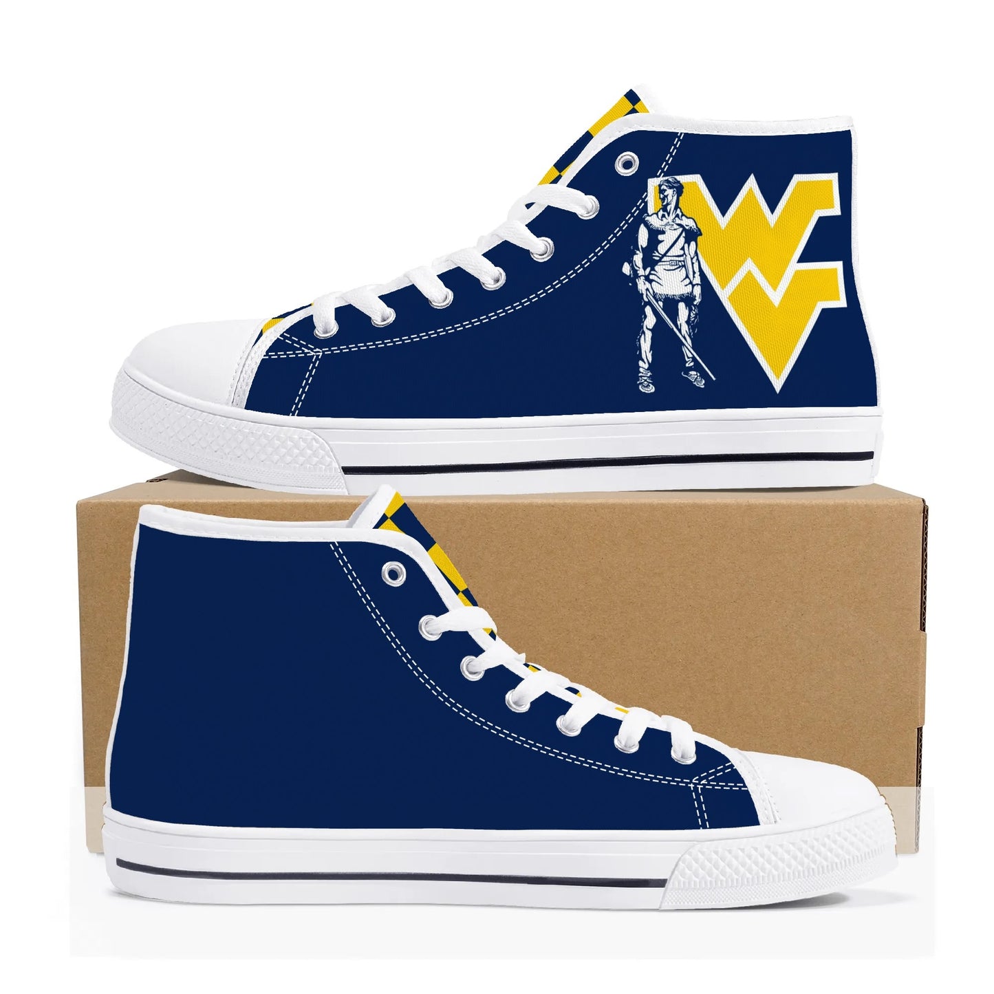 West Virginia Mountaineers - Mens High Top Canvas Shoes - Checkered Tongue