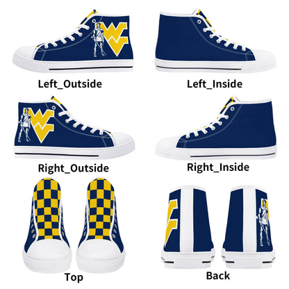 West Virginia Mountaineers - Mens High Top Canvas Shoes - Checkered Tongue