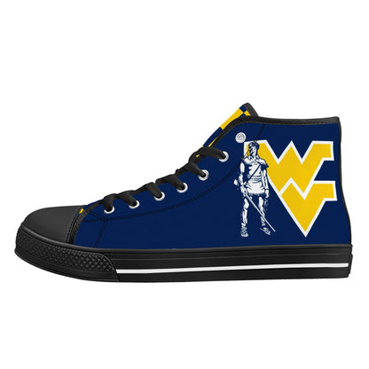 West Virginia Mountaineers - Mens High Top Canvas Shoes - Checkered Tongue