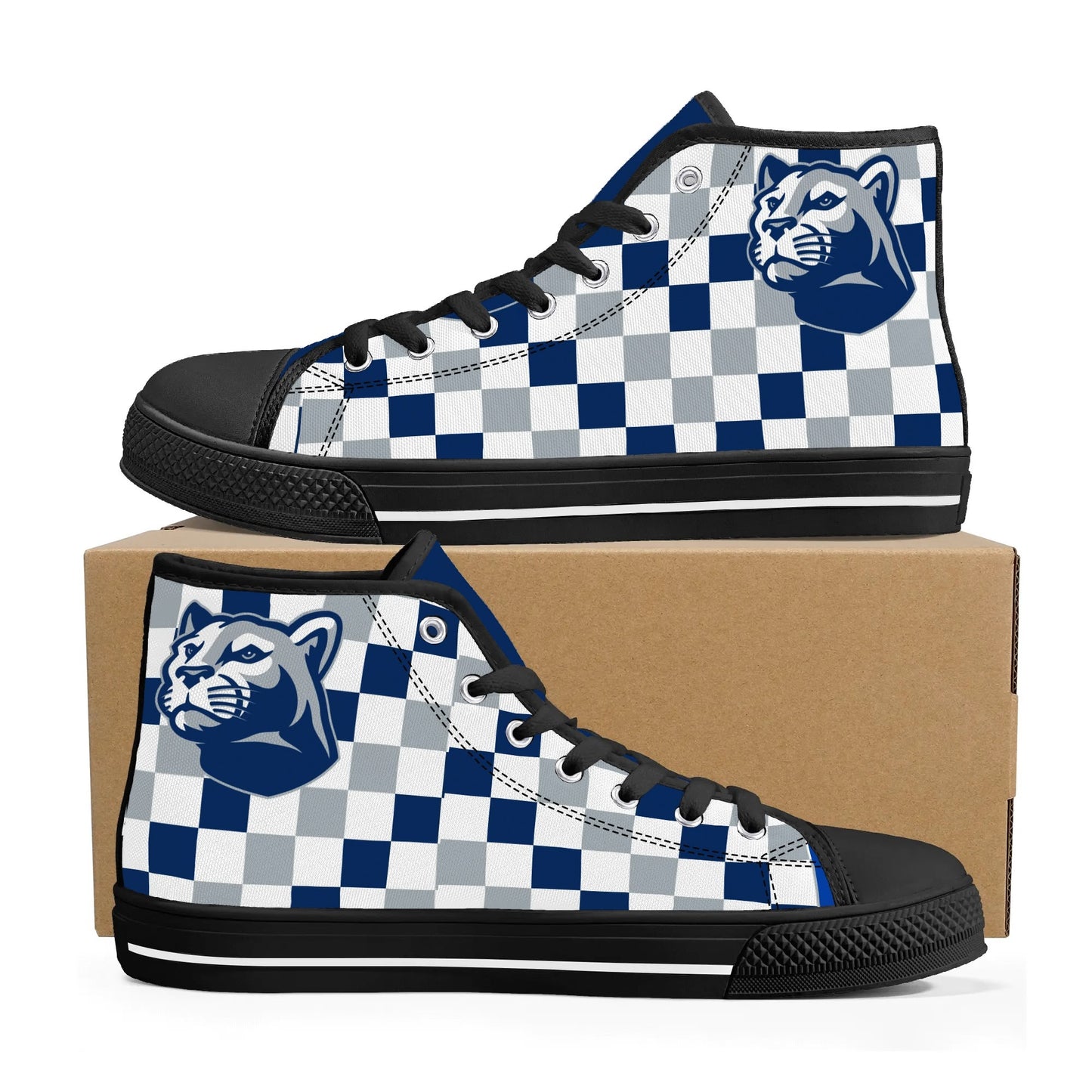 PENN STATE NITTANY LIONS- CHECKERED PATTERN  - Mens High Top Canvas Shoes