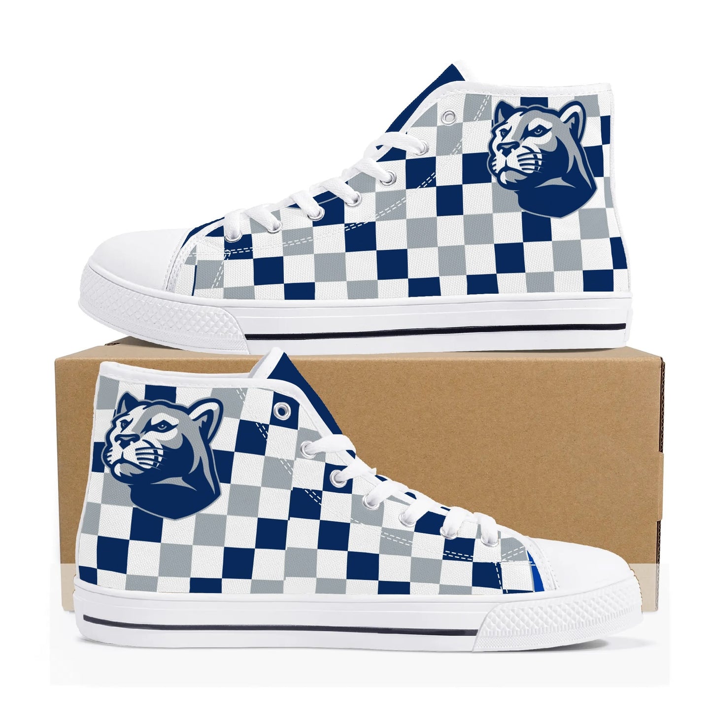 PENN STATE NITTANY LIONS- CHECKERED PATTERN  - Mens High Top Canvas Shoes