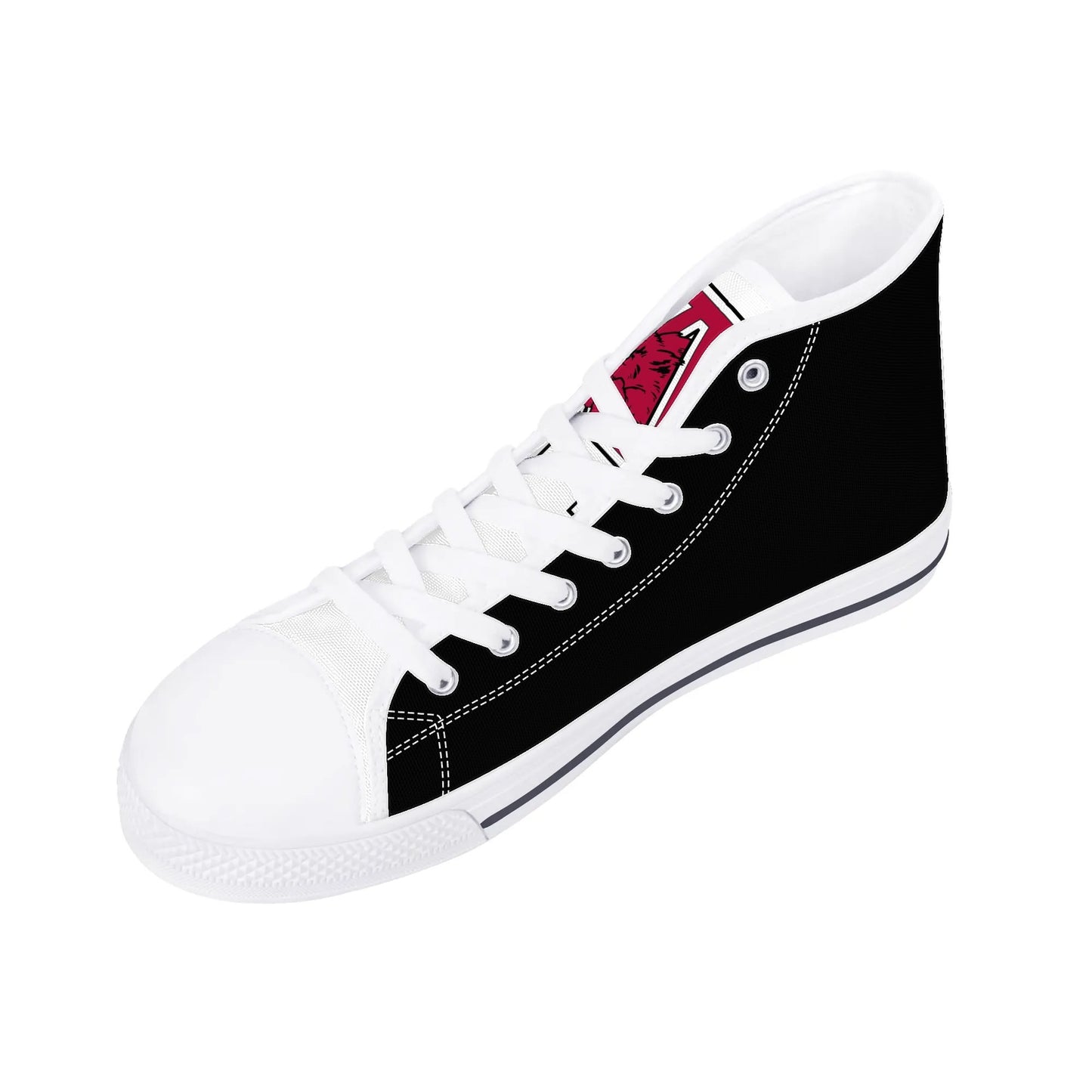 ARKANSAS RAZORBACKS - Mens High Top Canvas Shoes - White Tongue