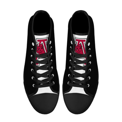 ARKANSAS RAZORBACKS - Mens High Top Canvas Shoes - White Tongue