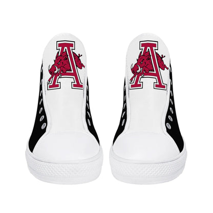 ARKANSAS RAZORBACKS - Mens High Top Canvas Shoes - White Tongue