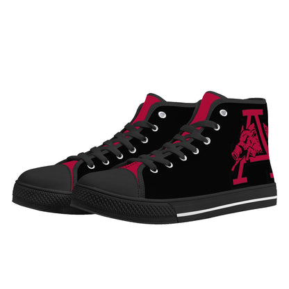 Arkansas Razorbacks LOGO ON SIDE - Mens High Top Canvas Shoes - Red Tongue