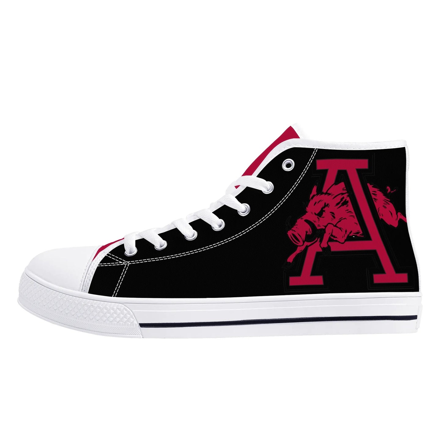 Arkansas Razorbacks LOGO ON SIDE - Mens High Top Canvas Shoes - Red Tongue