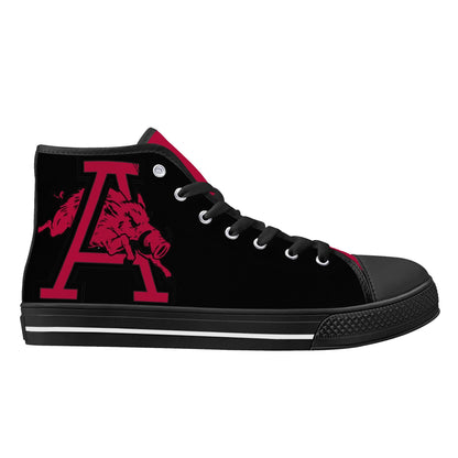 Arkansas Razorbacks LOGO ON SIDE - Mens High Top Canvas Shoes - Red Tongue