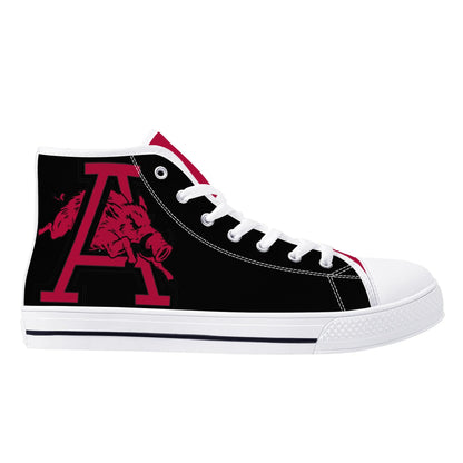 Arkansas Razorbacks LOGO ON SIDE - Mens High Top Canvas Shoes - Red Tongue