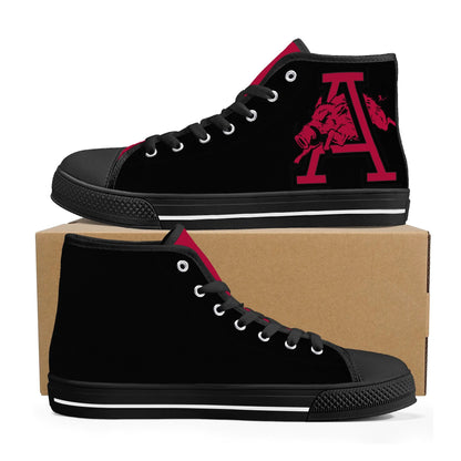 Arkansas Razorbacks LOGO ON SIDE - Mens High Top Canvas Shoes - Red Tongue