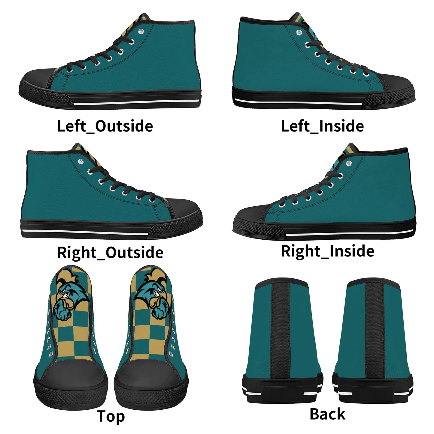 Coastal Carolina Chanticleers - Mens High Top Canvas Shoes - Checkered Tongue