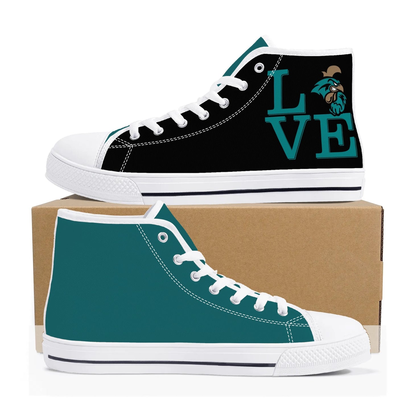 Coastal Carolina - L.O.V.E Chanticleers -  Mens High Top Canvas Shoes