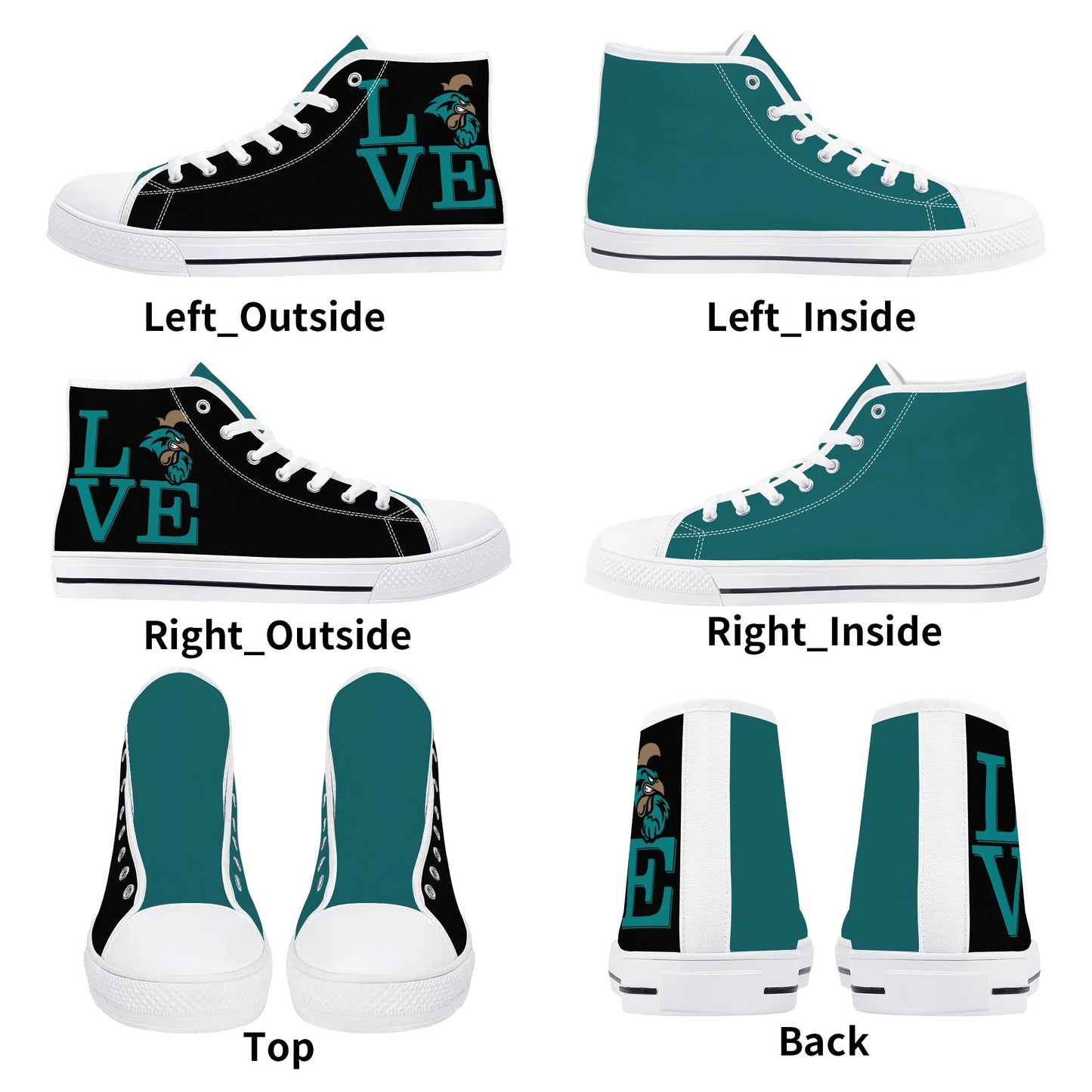 Coastal Carolina - L.O.V.E Chanticleers -  Mens High Top Canvas Shoes