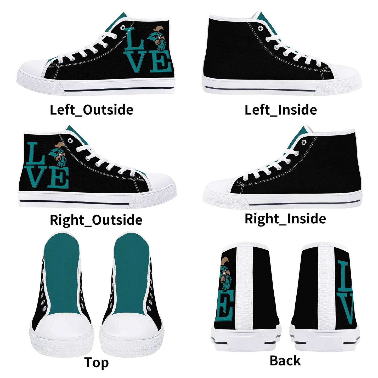 Coastal Carolina - BLACK L.O.V.E. - Mens High Top Canvas Shoes