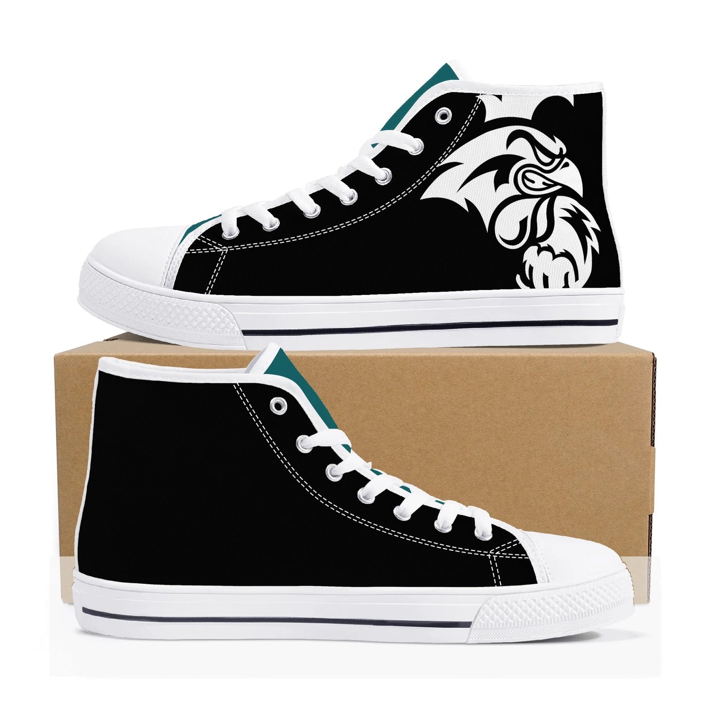 Coastal Carolina Chanticleers - BLACK - Mens High Top Canvas Shoes -  Teal  Tongue