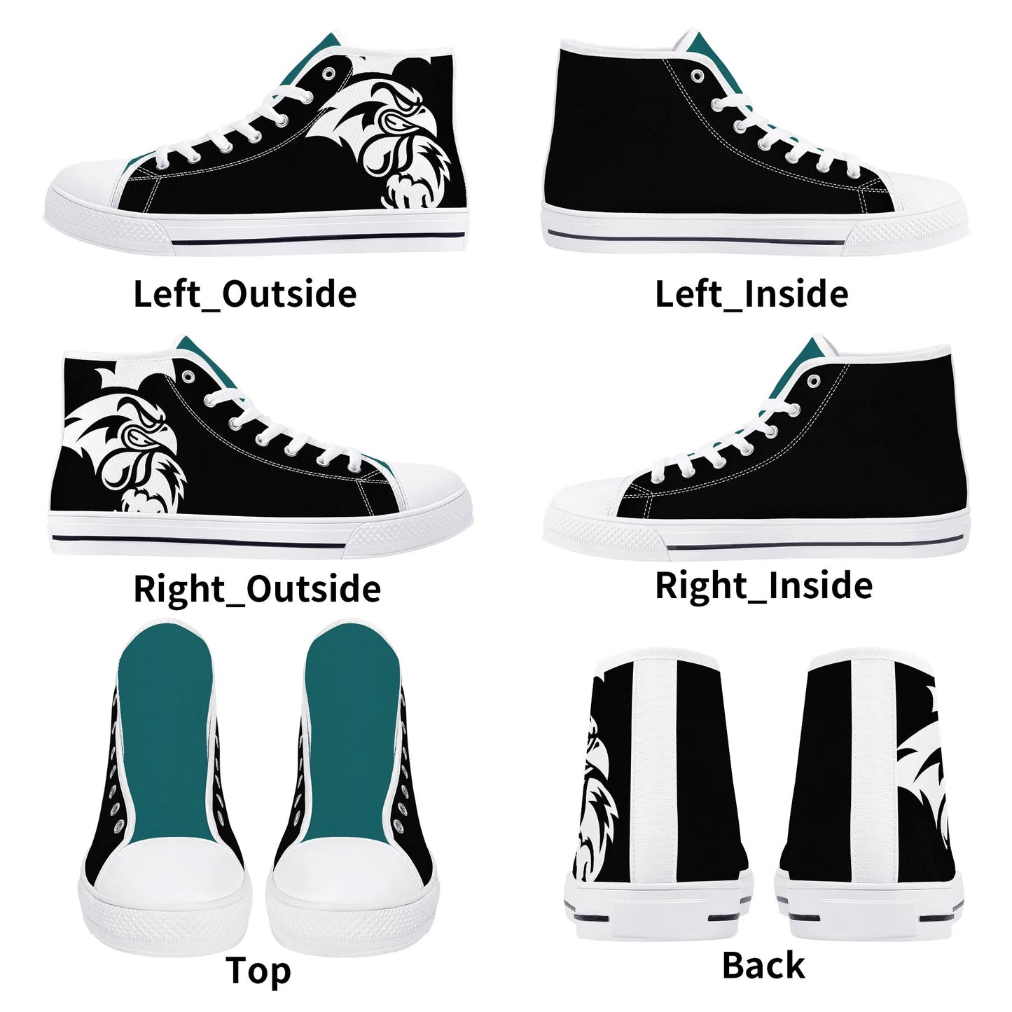 Coastal Carolina Chanticleers - BLACK - Mens High Top Canvas Shoes -  Teal  Tongue