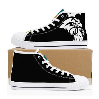 Coastal Carolina Chanticleers - BLACK - Mens High Top Canvas Shoes - Checkered Tongue