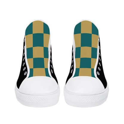 Coastal Carolina Chanticleers - BLACK - Mens High Top Canvas Shoes - Checkered Tongue