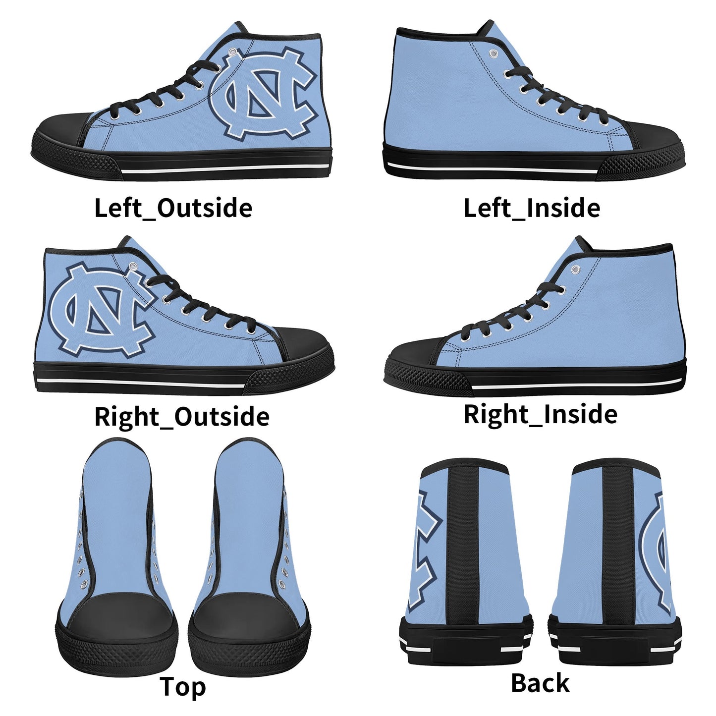 UNC Tarheels - Mens High Top Canvas Shoes - MONOCHROMATIC