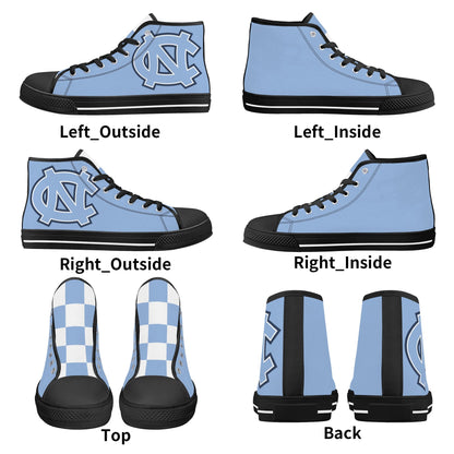 UNC TARHEELS - Mens High Top Canvas Shoes - Checkered Tongue