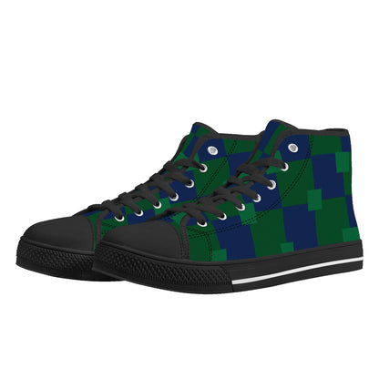 BLUE AND GREEN CHECKERED - Mens High Top Canvas Shoes