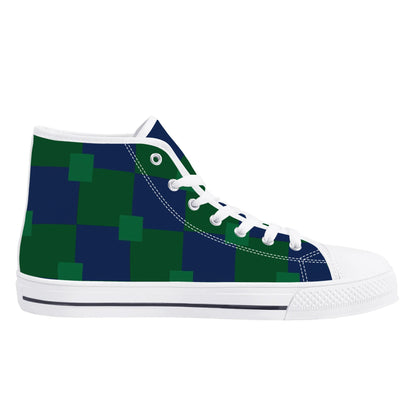 BLUE AND GREEN CHECKERED - Mens High Top Canvas Shoes