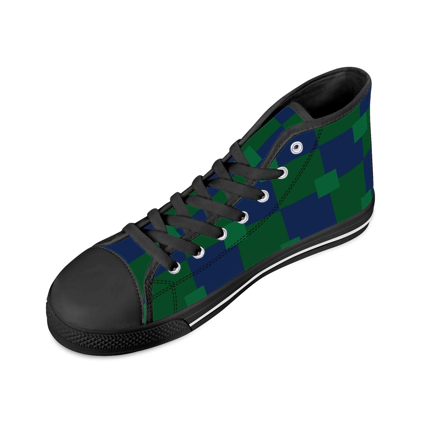 BLUE AND GREEN CHECKERED - Mens High Top Canvas Shoes