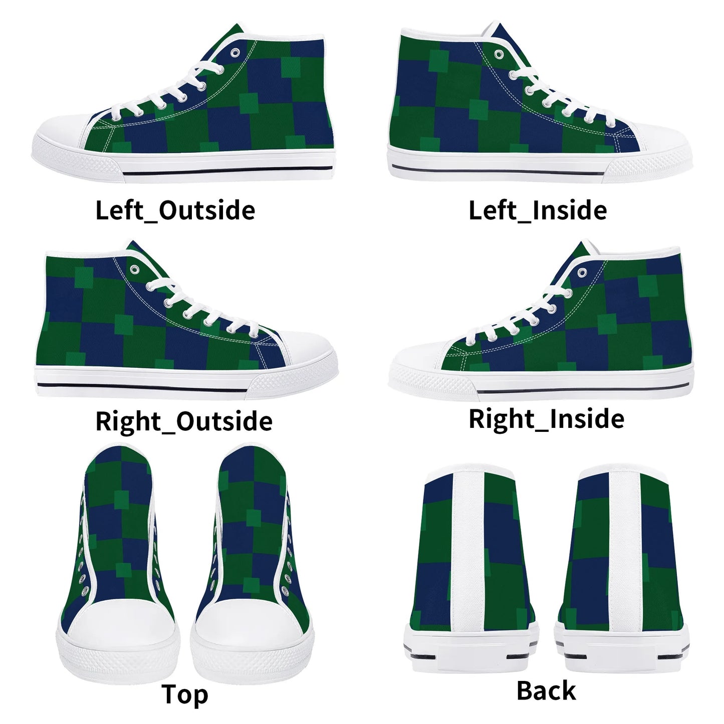 BLUE AND GREEN CHECKERED - Mens High Top Canvas Shoes