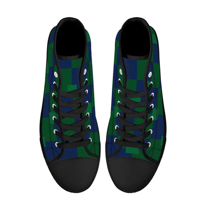 BLUE AND GREEN CHECKERED - Mens High Top Canvas Shoes