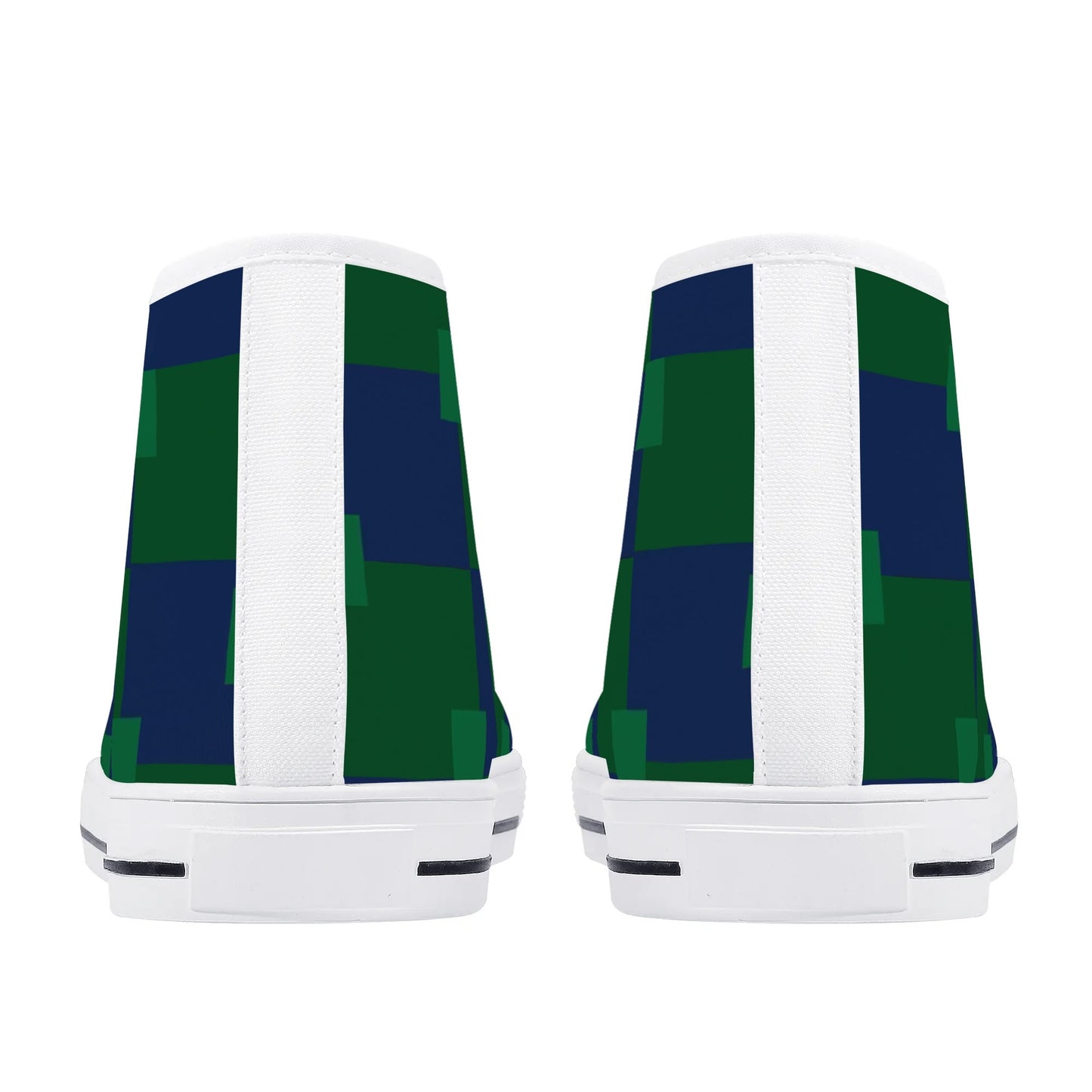 BLUE AND GREEN CHECKERED - Mens High Top Canvas Shoes